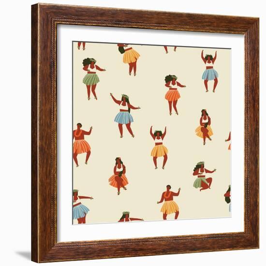 Girls Playing Ukulele and Dancing Hula-Tasiania-Framed Art Print