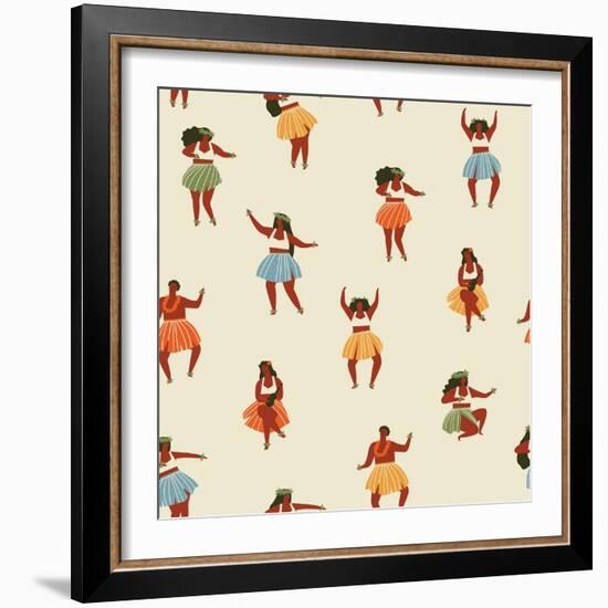 Girls Playing Ukulele and Dancing Hula-Tasiania-Framed Art Print