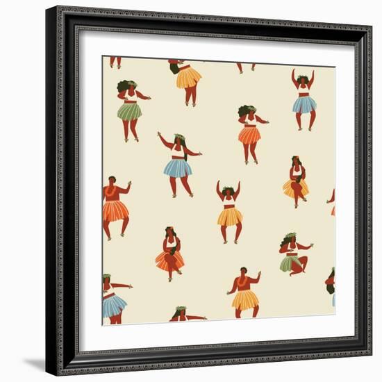 Girls Playing Ukulele and Dancing Hula-Tasiania-Framed Art Print