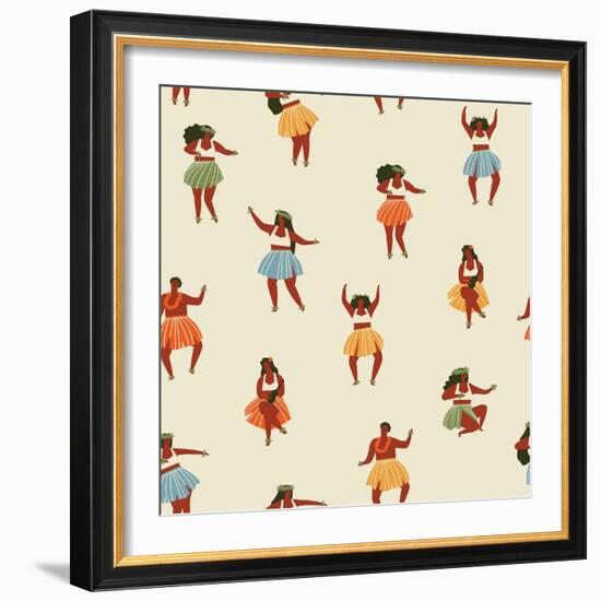 Girls Playing Ukulele and Dancing Hula-Tasiania-Framed Art Print