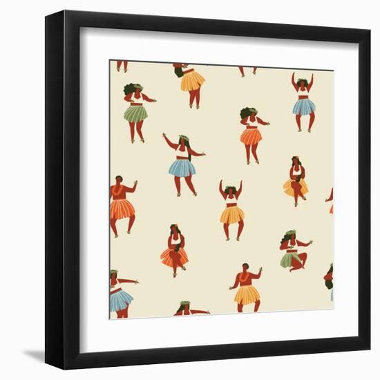 Girls Playing Ukulele and Dancing Hula-Tasiania-Framed Art Print