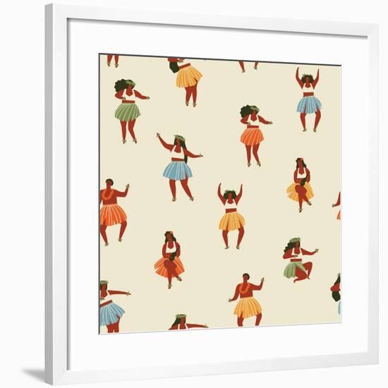 Girls Playing Ukulele and Dancing Hula-Tasiania-Framed Art Print