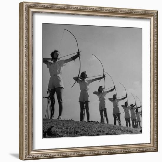 Girls Practicing Archery-John Florea-Framed Photographic Print