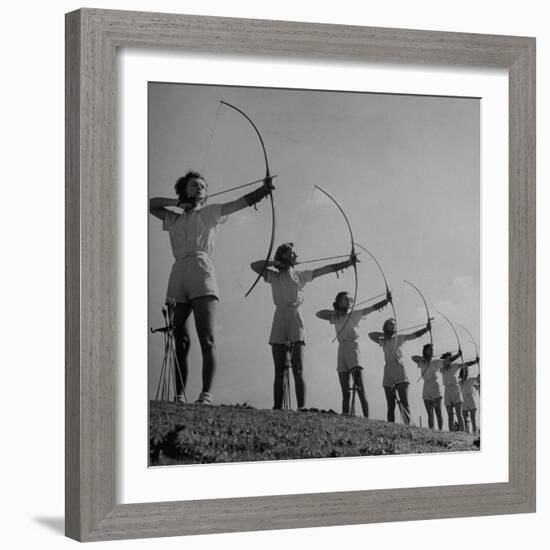 Girls Practicing Archery-John Florea-Framed Photographic Print