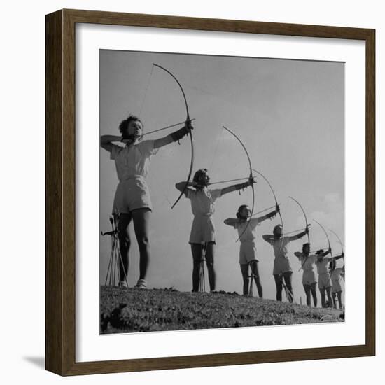 Girls Practicing Archery-John Florea-Framed Photographic Print
