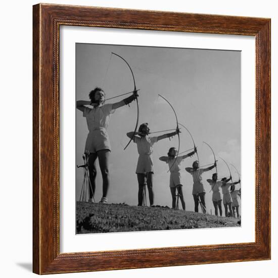 Girls Practicing Archery-John Florea-Framed Photographic Print