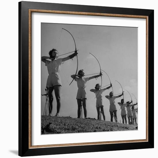 Girls Practicing Archery-John Florea-Framed Photographic Print