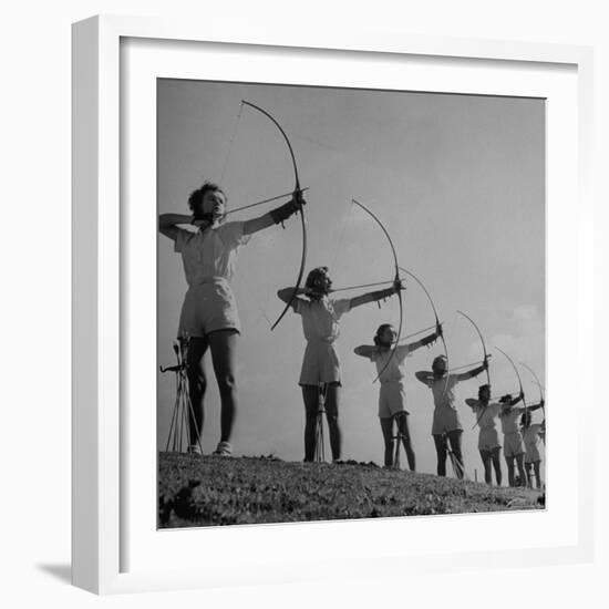 Girls Practicing Archery-John Florea-Framed Photographic Print