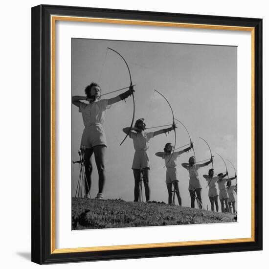 Girls Practicing Archery-John Florea-Framed Photographic Print