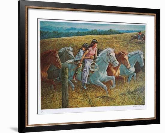 Girls Racing Horses-Rockwell Smith-Framed Collectable Print