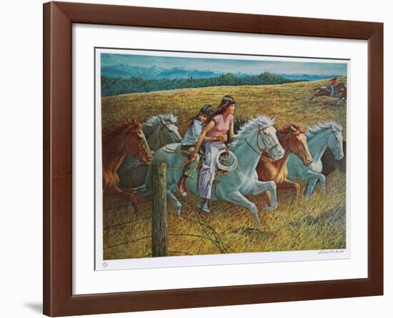 Girls Racing Horses-Rockwell Smith-Framed Collectable Print