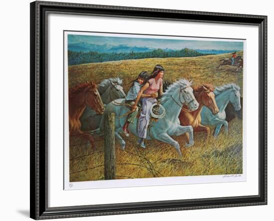 Girls Racing Horses-Rockwell Smith-Framed Collectable Print