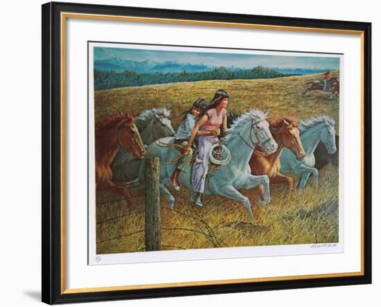 Girls Racing Horses-Rockwell Smith-Framed Collectable Print