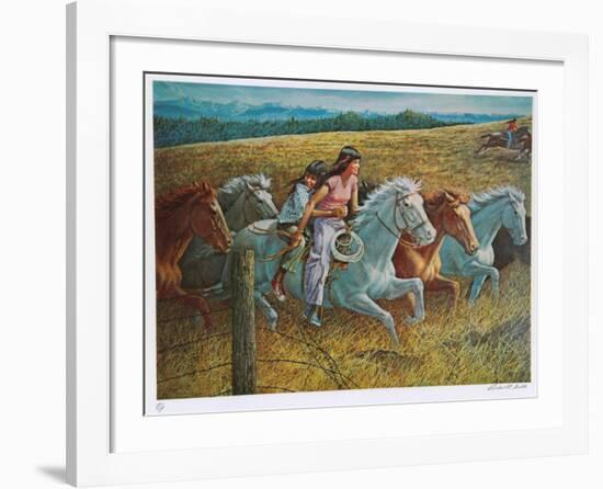 Girls Racing Horses-Rockwell Smith-Framed Collectable Print