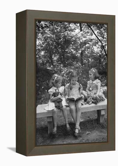 Girls Reading on Park Bench-Philip Gendreau-Framed Premier Image Canvas