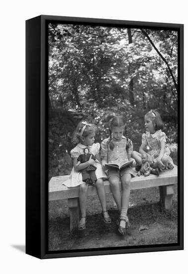 Girls Reading on Park Bench-Philip Gendreau-Framed Premier Image Canvas