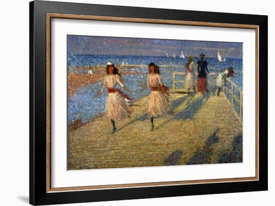 Girls Running, Walberswick Pier-Philip Wilson Steer-Framed Giclee Print