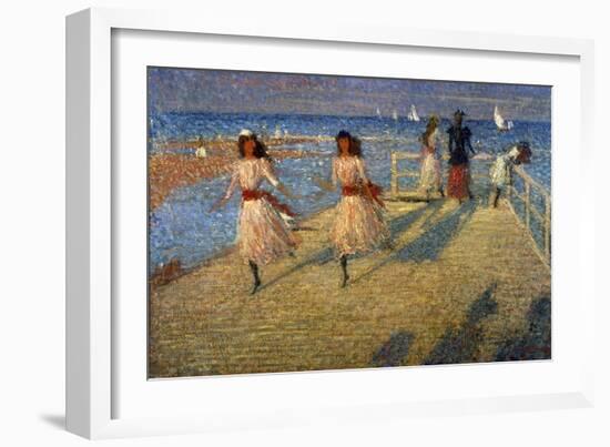 Girls Running, Walberswick Pier-Philip Wilson Steer-Framed Giclee Print