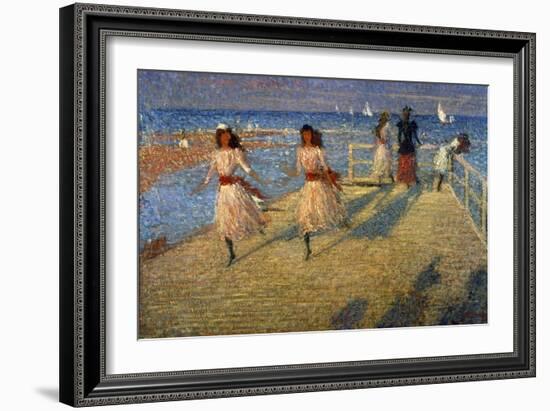 Girls Running, Walberswick Pier-Philip Wilson Steer-Framed Giclee Print