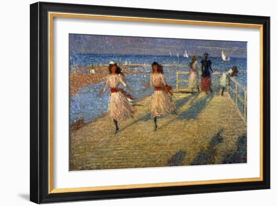 Girls Running, Walberswick Pier-Philip Wilson Steer-Framed Giclee Print