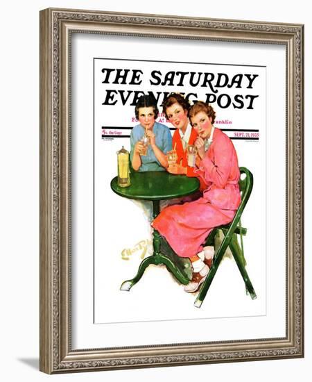 "Girls Sipping Sodas," Saturday Evening Post Cover, September 21, 1935-Ellen Pyle-Framed Giclee Print