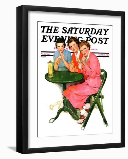 "Girls Sipping Sodas," Saturday Evening Post Cover, September 21, 1935-Ellen Pyle-Framed Giclee Print