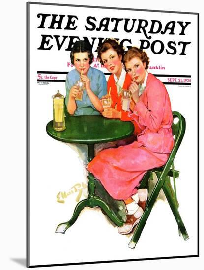 "Girls Sipping Sodas," Saturday Evening Post Cover, September 21, 1935-Ellen Pyle-Mounted Giclee Print