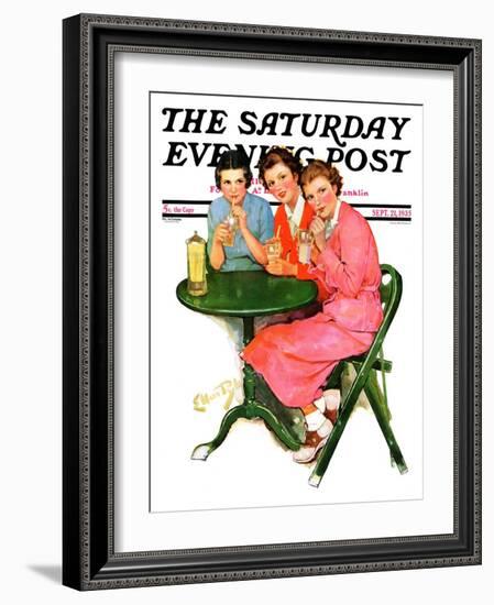 "Girls Sipping Sodas," Saturday Evening Post Cover, September 21, 1935-Ellen Pyle-Framed Giclee Print