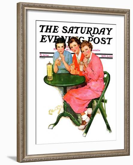 "Girls Sipping Sodas," Saturday Evening Post Cover, September 21, 1935-Ellen Pyle-Framed Giclee Print