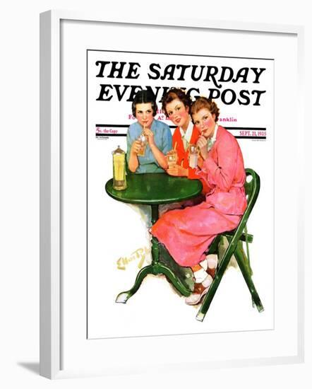 "Girls Sipping Sodas," Saturday Evening Post Cover, September 21, 1935-Ellen Pyle-Framed Giclee Print