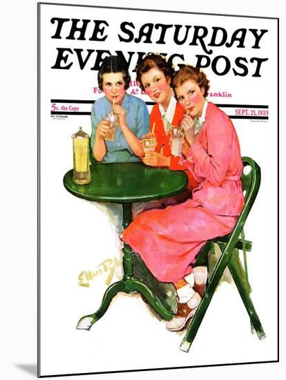 "Girls Sipping Sodas," Saturday Evening Post Cover, September 21, 1935-Ellen Pyle-Mounted Giclee Print