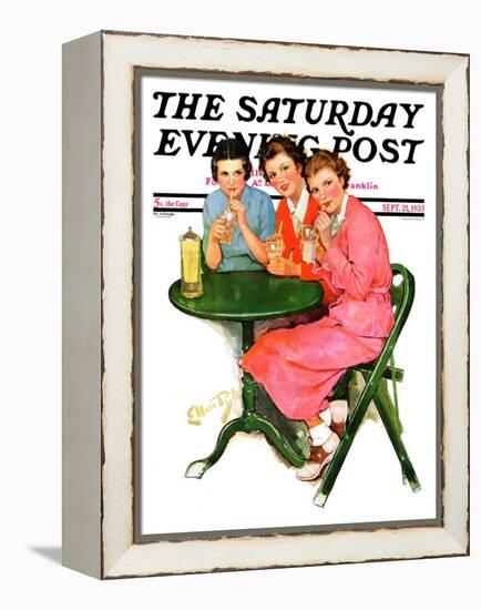 "Girls Sipping Sodas," Saturday Evening Post Cover, September 21, 1935-Ellen Pyle-Framed Premier Image Canvas