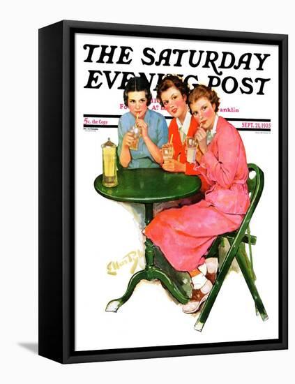 "Girls Sipping Sodas," Saturday Evening Post Cover, September 21, 1935-Ellen Pyle-Framed Premier Image Canvas