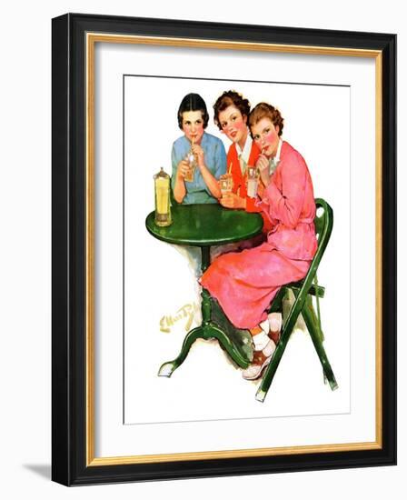 "Girls Sipping Sodas,"September 21, 1935-Ellen Pyle-Framed Giclee Print