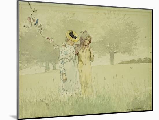 Girls Strolling in an Orchard, 1879-Winslow Homer-Mounted Giclee Print