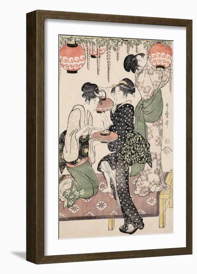 Girls under a Wisteria Espalier (1795)-Kitagawa Utamaro-Framed Art Print