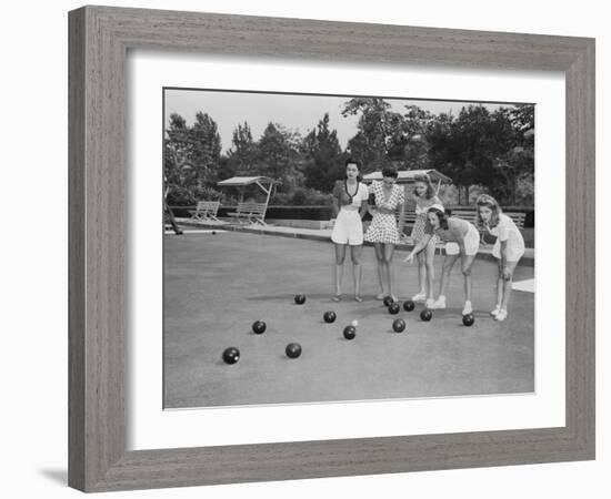 Girls Wait for the Final Bowl Before Adding up the Score-null-Framed Photographic Print