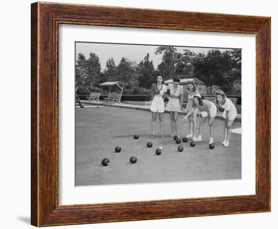 Girls Wait for the Final Bowl Before Adding up the Score-null-Framed Photographic Print