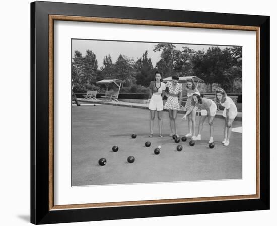 Girls Wait for the Final Bowl Before Adding up the Score-null-Framed Photographic Print