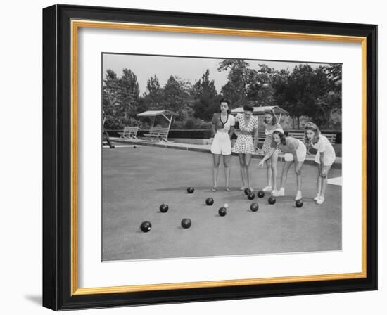 Girls Wait for the Final Bowl Before Adding up the Score-null-Framed Photographic Print