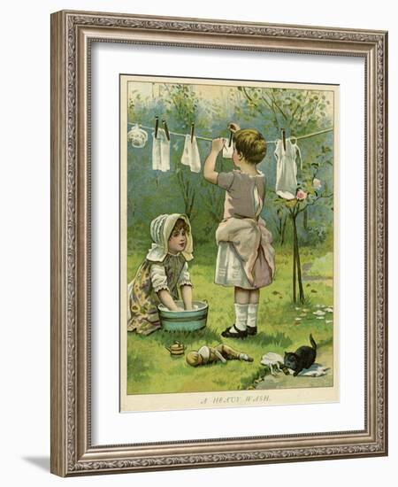 Girls Wash Dolls Clothes-null-Framed Art Print