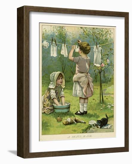 Girls Wash Dolls Clothes-null-Framed Art Print