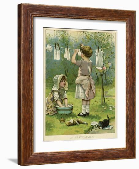 Girls Wash Dolls Clothes-null-Framed Art Print