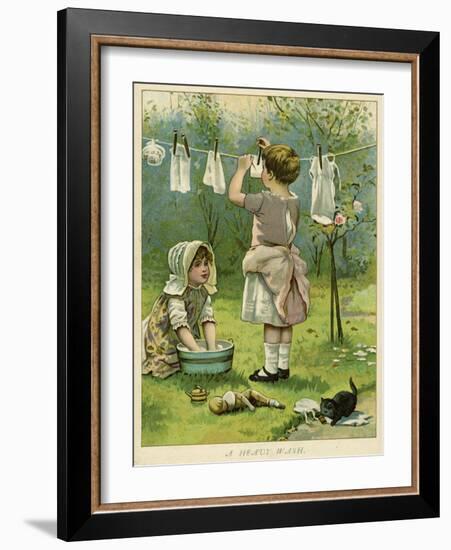 Girls Wash Dolls Clothes-null-Framed Art Print