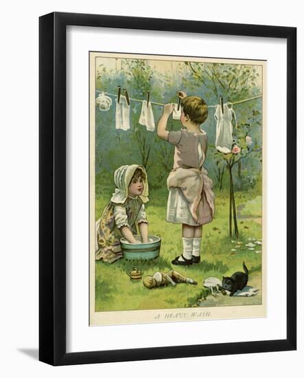 Girls Wash Dolls Clothes-null-Framed Art Print