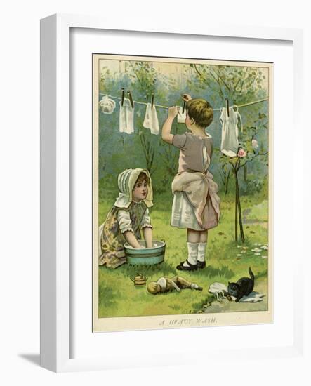 Girls Wash Dolls Clothes-null-Framed Art Print