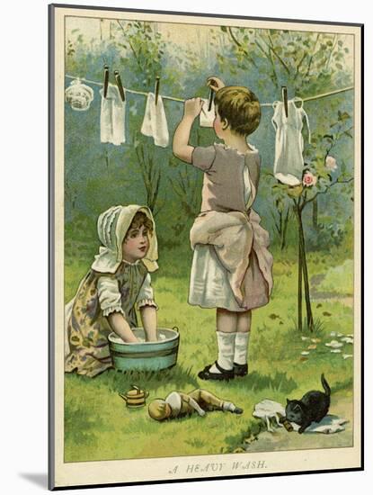 Girls Wash Dolls Clothes-null-Mounted Art Print