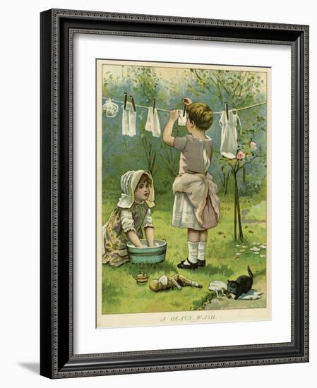 Girls Wash Dolls Clothes-null-Framed Art Print