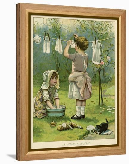 Girls Wash Dolls Clothes-null-Framed Stretched Canvas