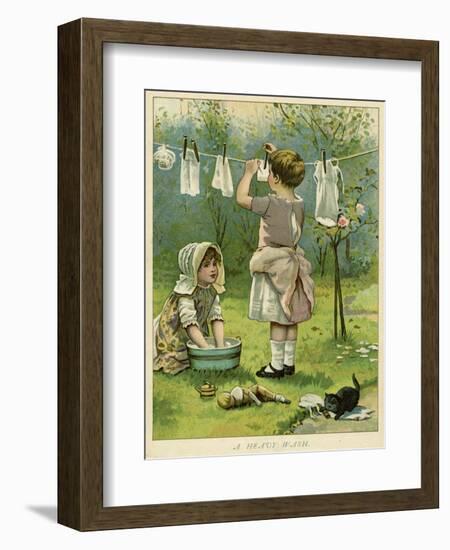 Girls Wash Dolls Clothes-null-Framed Premium Giclee Print